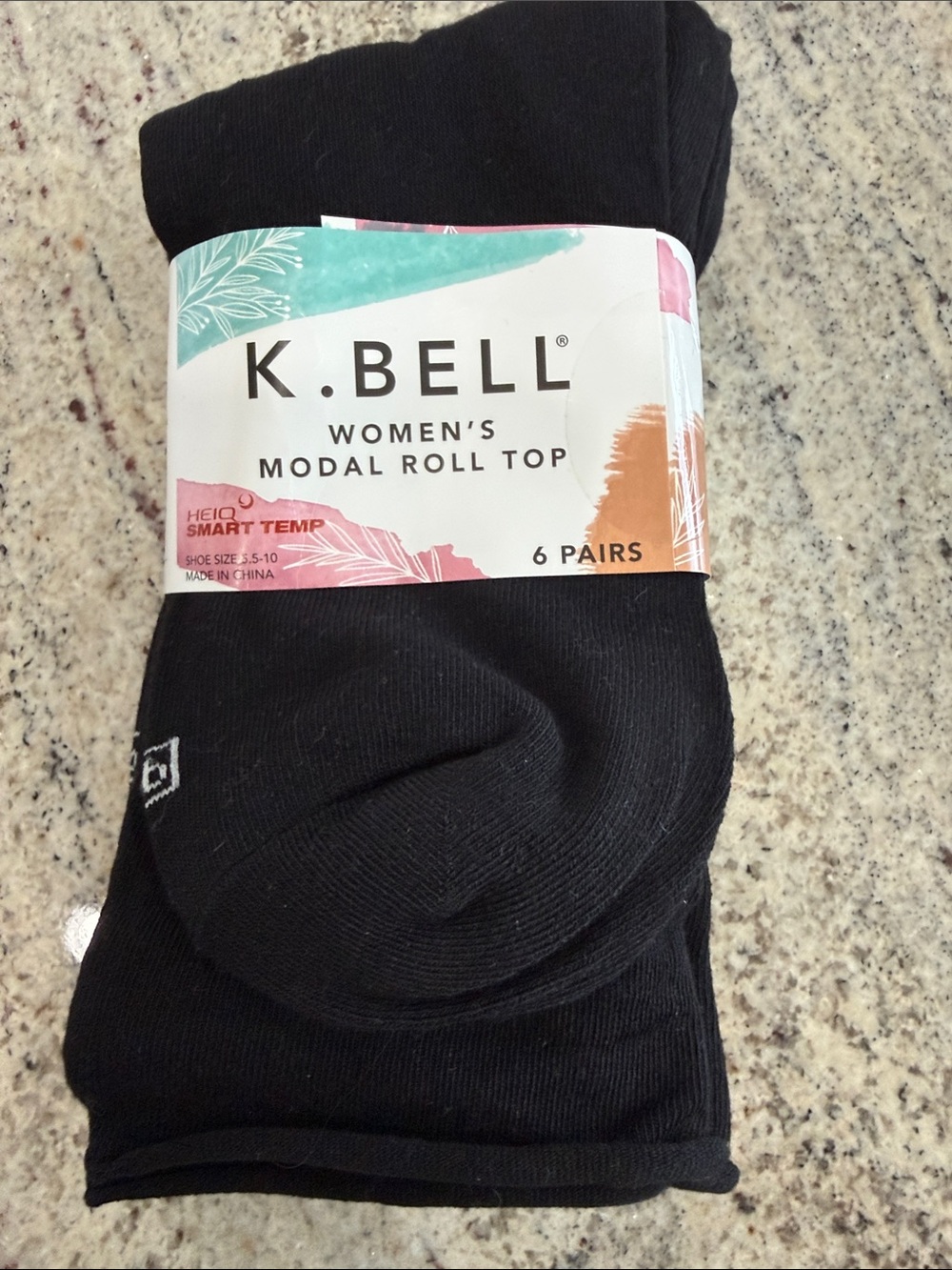 Women's Black Modal Roll Top Socks - Pack of 6